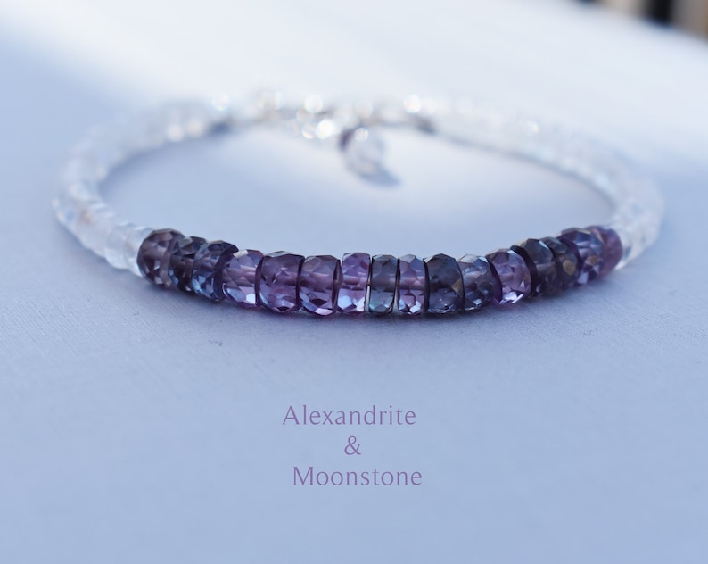 Moonstone and Alexandrite Bracelet Silver Alexandrite Bracelet Alexandrite and Moonstone Bracelet in Silver June Birthstone image 7