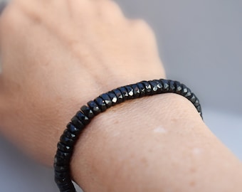 Black Spinel Bracelet - Spinel Bracelet - Black Heishi Bracelet - Black Spinel Gold Bracelet - Black Beaded Bracelet - Gift For Her