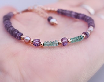Emerald and Alexandrite Bracelet - Alexandrite & Emerald - Rose Gold Emerald - May Birthstone - May Birthday Gift - May Birthday Bracelet