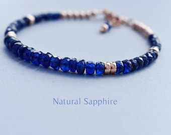 Sapphire Bracelet - Natural Sapphire & Rose Gold - Genuine Sapphire Bracelet - September Birthday - September Birthstone - Gift For Her