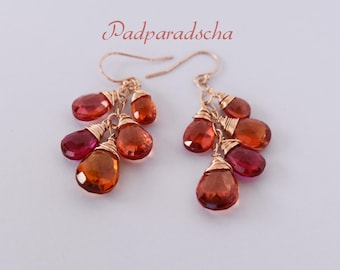 Padparadscha Earrings - Orange Sapphire Earrings - Sapphire Dangle Earrings - Sapphire Jewelry - Luxury Sapphire Earrings