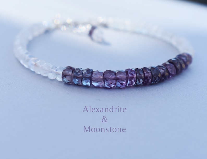 Moonstone and Alexandrite Bracelet Silver Alexandrite Bracelet Alexandrite and Moonstone Bracelet in Silver June Birthstone image 1