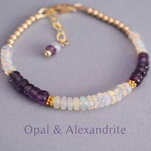 Opal and Alexandrite Bracelet - Gold Opal Bracelet - June Birthstone Bracelet - Colour Changing Bracelet - Gold Alexandrite Bracelet