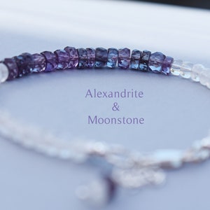 Moonstone and Alexandrite Bracelet Silver Alexandrite Bracelet Alexandrite and Moonstone Bracelet in Silver June Birthstone image 2