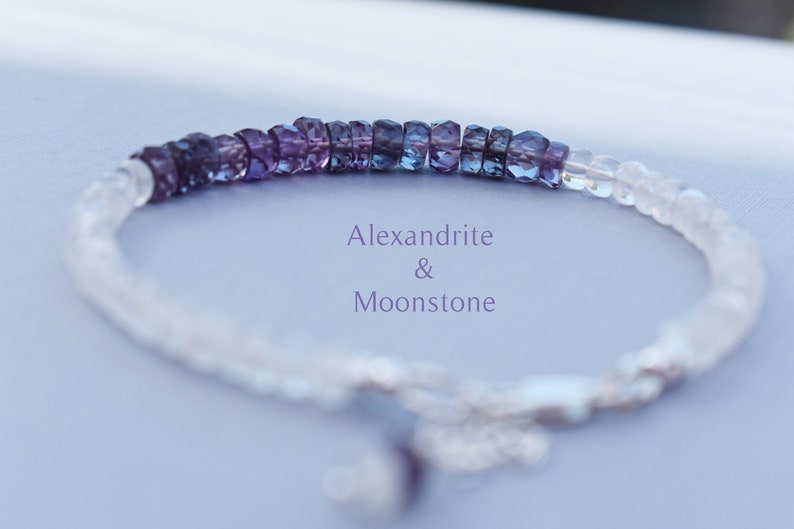 Moonstone and Alexandrite Bracelet Silver Alexandrite Bracelet Alexandrite and Moonstone Bracelet in Silver June Birthstone image 2