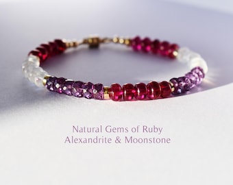 Special Edition Gemstone Bracelet - Ruby Alexandrite & Moonstone Bracelet - June Birthstone Bracelet -  Natural Gemstone Bracelet