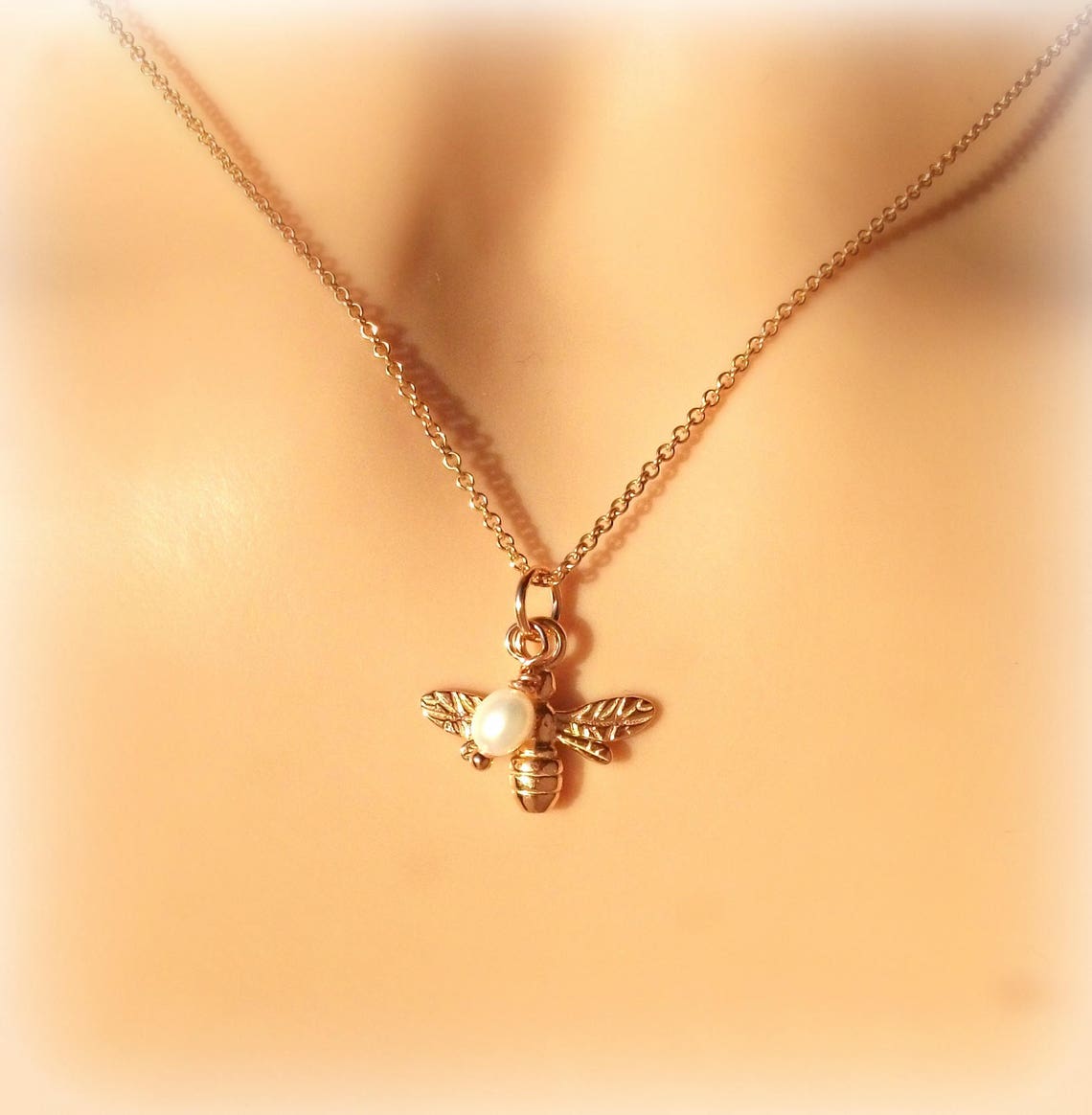 Rose gold bumble bee necklace Clearance