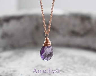 Amethyst Pendant - Amethyst Rose Gold Pendant - Amethyst Necklace - Small Amethyst pendant - February Birthstone Pendant -February Birthday