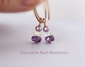 Boucles d'oreilles perlées en alexandrite - Boucles d'oreilles avec pierre de naissance de juin - Boucles d'oreilles d'anniversaire de juin - Boucles d'oreilles alexandrite - Boucles d'oreilles pendantes délicates