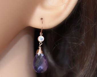 Alexandrite Crystal Earrings - Colour changing Alexandrite Earrings - June Birthstone Earrings - Teardrop Gemstone and Crystal Earrings