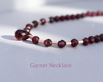 Garnet Necklace - Rose Gold Garnet Necklace - Garnet and Rose Gold Necklace - January Birthstone - January Birthday - Gift For Her