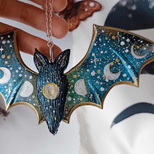 ASTRAL BAT | Galactic wall hanging | Night sky Celestial Vampire | Cosmic Witchy style home decor | Handmade whimsy clay SPACE art :)