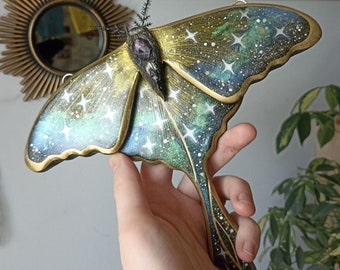 ASTRAL MOTH | Galactic wall hanging | Night sky Celstial Butterfly | Cosmic Witchy style home decor | Handmade whimsy clay SPACE art :)