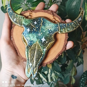 Taurus Zodiac Bull Skull Wall Hanging: Hand-Painted Clay Ornament