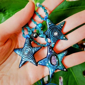 Celestial mico macrame Spiral Amulets | Cosmic energy necklace | Whimsy Goth & Witchy jewelry