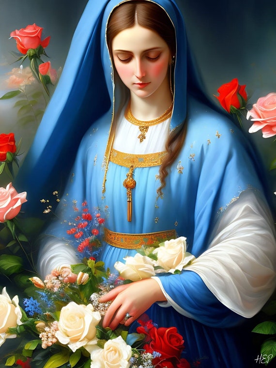 Mother Mary With Roses