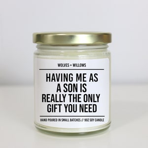 Funny gift for Mom, Scented Soy Candle, Christmas Gift, Gift for Mom, Xmas Candle, Sarcastic Mom Gift from Son, Having Me As A Son