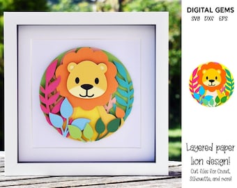 Lion, Layered paper design svg / dxf / eps files. Digital download. Works with Silhouette, Cricut, and more!