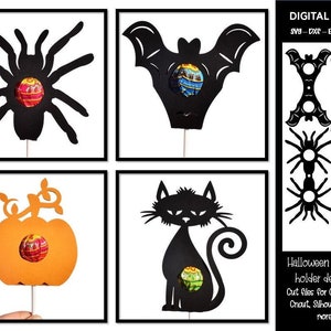 Halloween lollipop / Sucker holder designs, Spider, Bat, Cat, and Pumpkin svg / dxf / eps files. Digital download.