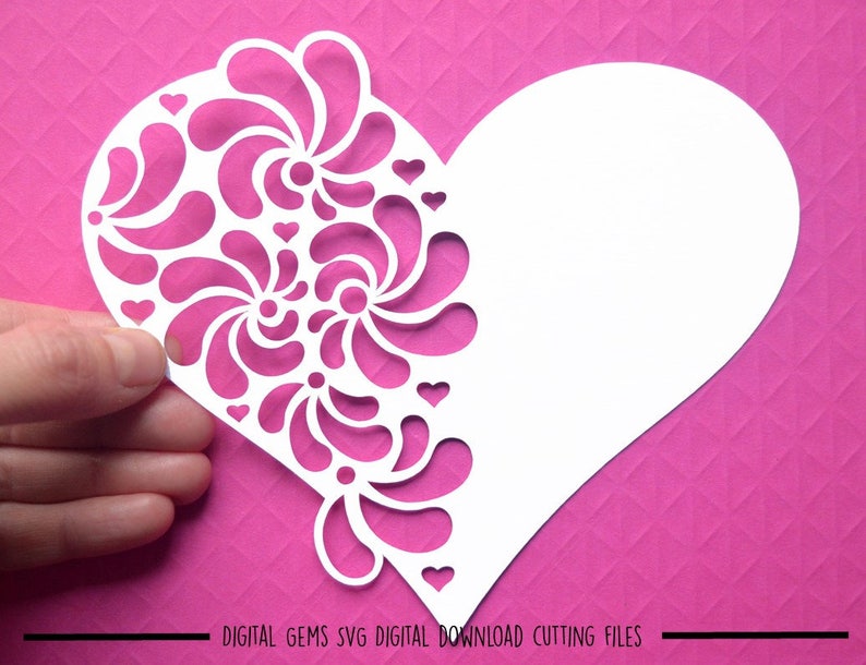 Heart paper cut svg / dxf / eps / files and pdf / png printable templates for hand cutting. Digital download. Commercial use ok image 1