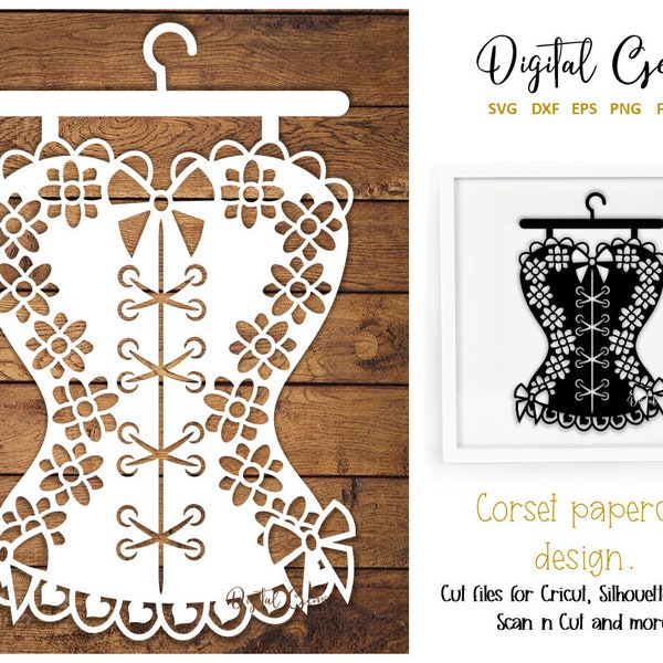 Corset, Burlesque paper cut design. svg / dxf / eps / png files and pdf / png printable templates for hand cutting. Digital download.