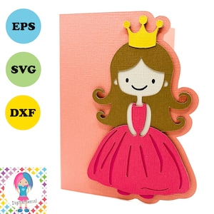 Prinsessenkaartontwerp. Digitale download, Cricut / silhouet / Scan n Cut-ontwerp. Svg-/dxf-/eps-bestanden