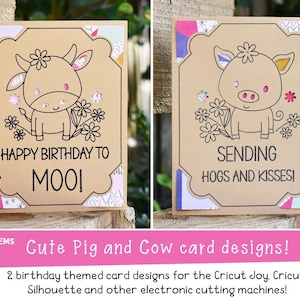 Diseños de tarjetas de vaca y cerdo. Los archivos SVG más vendidos. Descarga digital. Compatible con Cricut Joy, Cricut Explore, Maker y más.