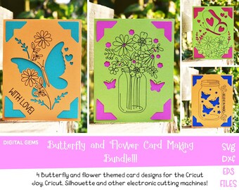 Butterfly and Flower card bundle! Best selling svg files. Digital download. Compatible with the Cricut Joy, Cricut Explore, Maker & more!