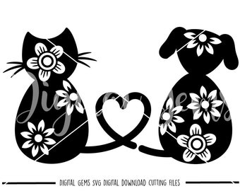 Cat and Dog lover svg / dxf / eps / png files. Download. Compatible with Silhouette, Cricut, SCAL, and Scan n Cut. Small commercial use ok.