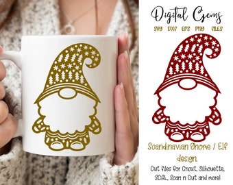 Scandinavian Gnome, Christmas design svg / dxf / eps / png files. Digital download. Works with Cricut, Silhouette, Scan n Cut etc.