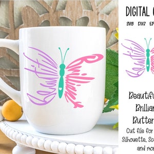 Butterfly. Beautiful and Brilliant svg / dxf / eps / png files. Digital download. Works with Cricut, Silhouette, Scan n Cut, Inkscape & more