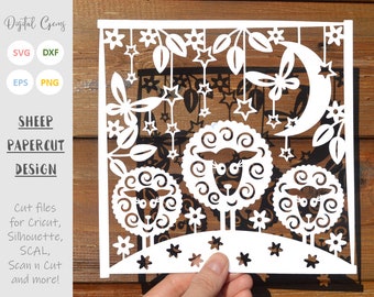 Sheep paper cut svg / dxf / eps / files and pdf / png printable templates for hand cutting. Digital download. Small commercial use ok.