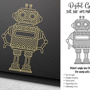 Robot single line sketch file / foil quill / engraving file. Svg, Dxf, Eps, Png files. Works with Cricut, Silhouette  and more!
