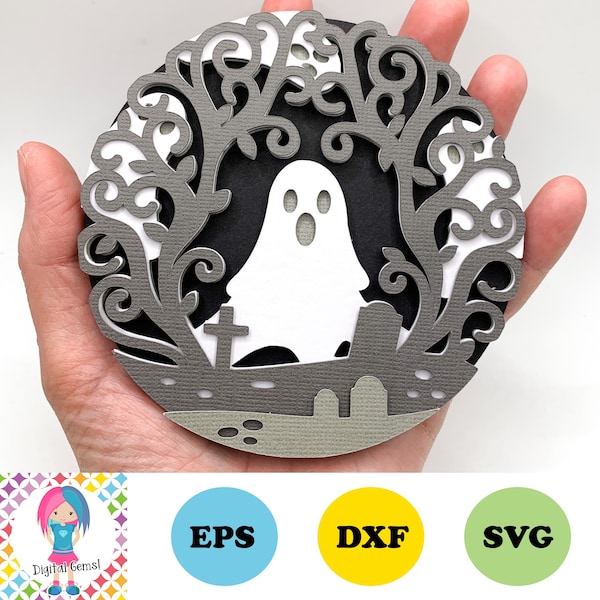 Halloween Ghost shadow box SVG | Digital download. Works with Cricut Joy / Explore / Maker and more!