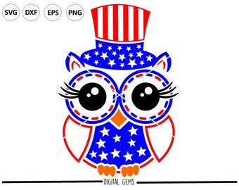 Owl, July 4th svg / dxf / eps / png files. Digital download. Compatible with Silhouette, Cricut, SCAL, Scan n Cut. Small commercial use ok.