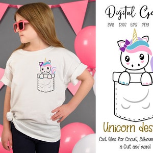 Unicorno in tasca file svg / dxf / eps / png. Download digitale. Funziona con Cricut, Silhouette, Scan n Cut, SCAL e altro ancora!