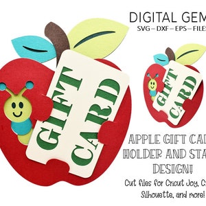 Porta-cartões-presente SVG | Apple, design de agradecimento ao professor. Baixar digitais. Funciona com Cricut Joy/Explore/Maker e muito mais!