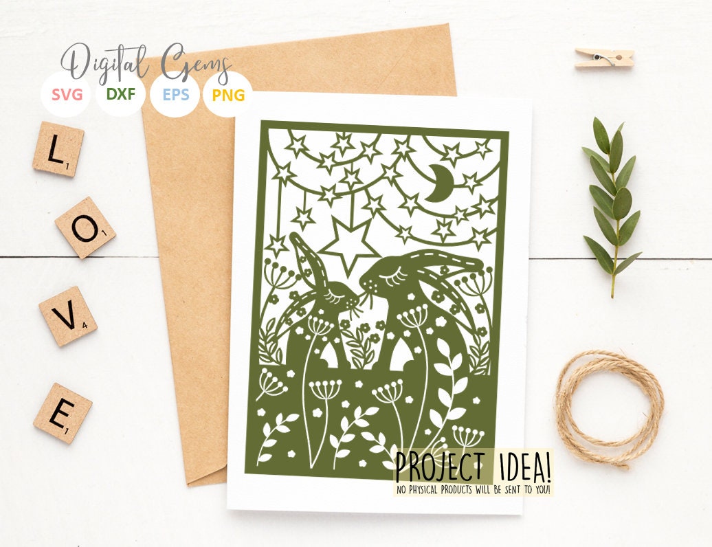 Rabbit Paper Cut Design Svg / Dxf / Eps / Files and Pdf / Png