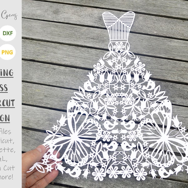 Wedding dress / Ball gown SVG / DXF / EPS files and a printable template for hand cutting. Digital download.