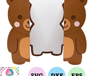 Teddy Bear Card SVG – Gatefold Card for Cricut, Scan n Cut & Silhouette – Cute Animal Papercraft Cut File - Digital Download