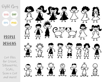 Stick Familie Menschen und Haustiere svg / dxf / eps / png Dateien. Digitaler Download. Kompatibel mit Cricut, Silhouette, SCAL, Scan n Cut und mehr.