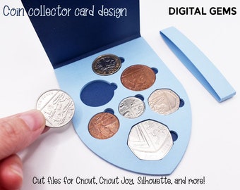 Coin collector card svg. Current UK currency. SVG files. Digital download. Compatible with Cricut, Silhouette, SCAL, Scan n Cut and more!