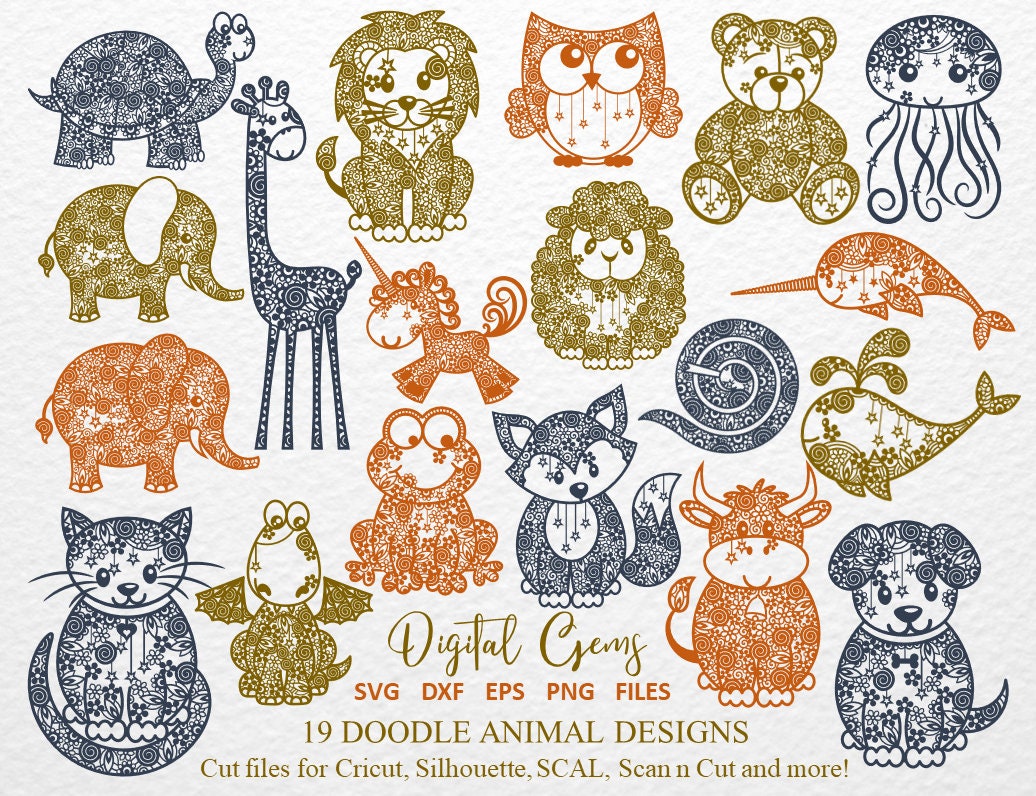 Download Doodle Zentangle Animal Paper Cut Bundle Svg Dxf Eps Etsy
