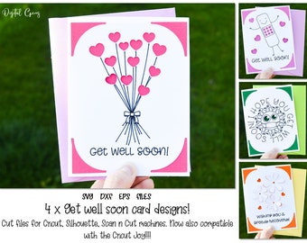 Get well card designs! svg / dxf / eps files. Digital download. Compatible with Silhouette, Cricut, Cricut Joy, SCAL, and Scan n Cut.