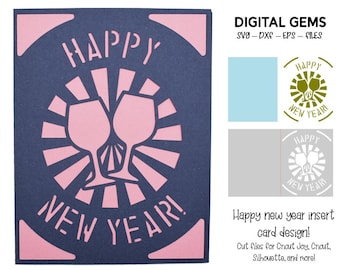 Happy new year insert card design. Digital download, Cricut Joy / Cricut. svg / dxf / eps files.