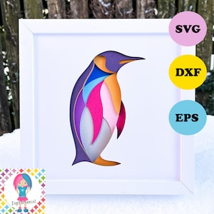 Penguin, Abstract 3D Layered paper design, shadowbox, shadow box svg / dxf / eps files. Digital download. Works with Silhouette, Cricut.