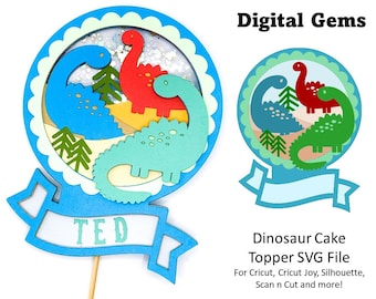Dinosaur cake topper SVG | Digital download. Works with Cricut Joy / Explore / Maker and more!