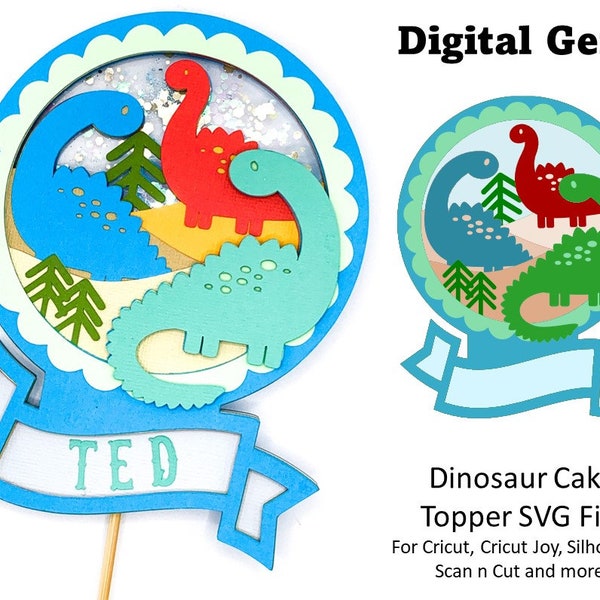 Dinosaur cake topper SVG | Digital download. Works with Cricut Joy / Explore / Maker and more!