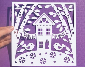 New home paper cut svg / dxf / eps / files, and pdf / png printable templates for hand cutting. Digital download. Commercial use ok.