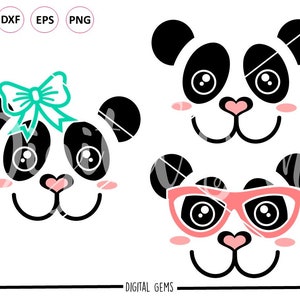 Panda faces svg / dxf / eps / png files. Digital download. Compatible with Silhouette, Cricut, SCAL, Scan n Cut. Small commercial use ok.